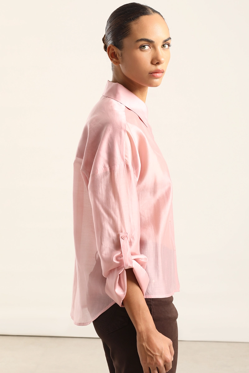 BLUSA SEMI TRASPARENTE, ROSA LIOLA - 6