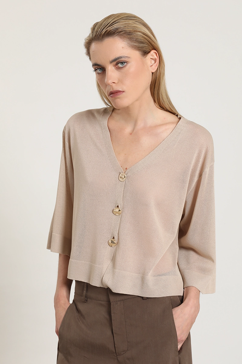 CARDIGAN PUNTO, SEMITRANSPARENTE, BEIGE LIOLA - 1