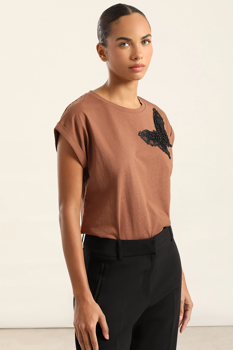 POLERA ALGODON, APLICACION MARIPOSA, CHOCOLATE LIOLA - 4