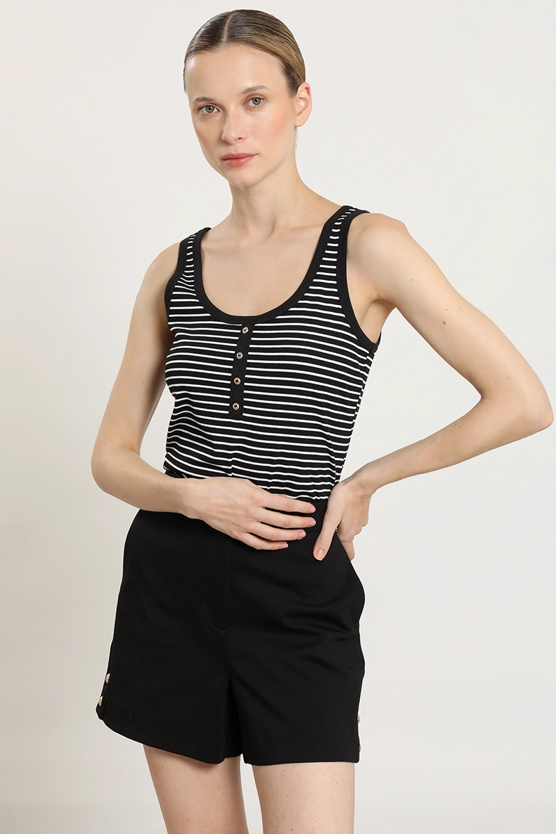 POLERA RAYAS, BOTONES FANTASIA, NEGRO LIOLA - 1