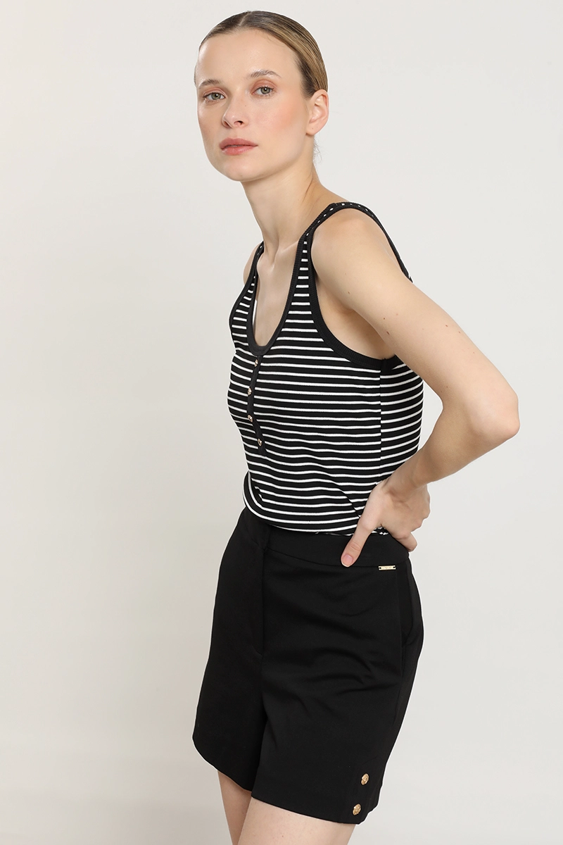 POLERA RAYAS, BOTONES FANTASIA, NEGRO LIOLA - 5