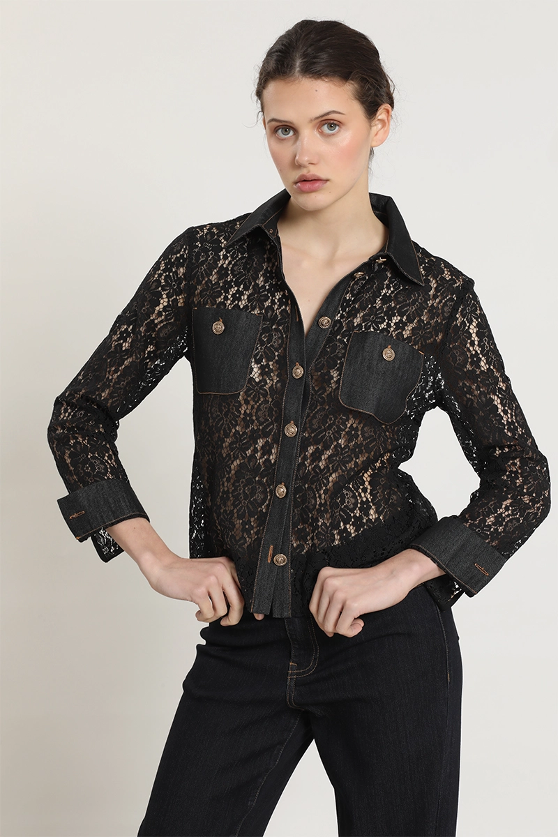 BLUSA MIX ENCAJE DENIM, NEGRO LIOLA - 2
