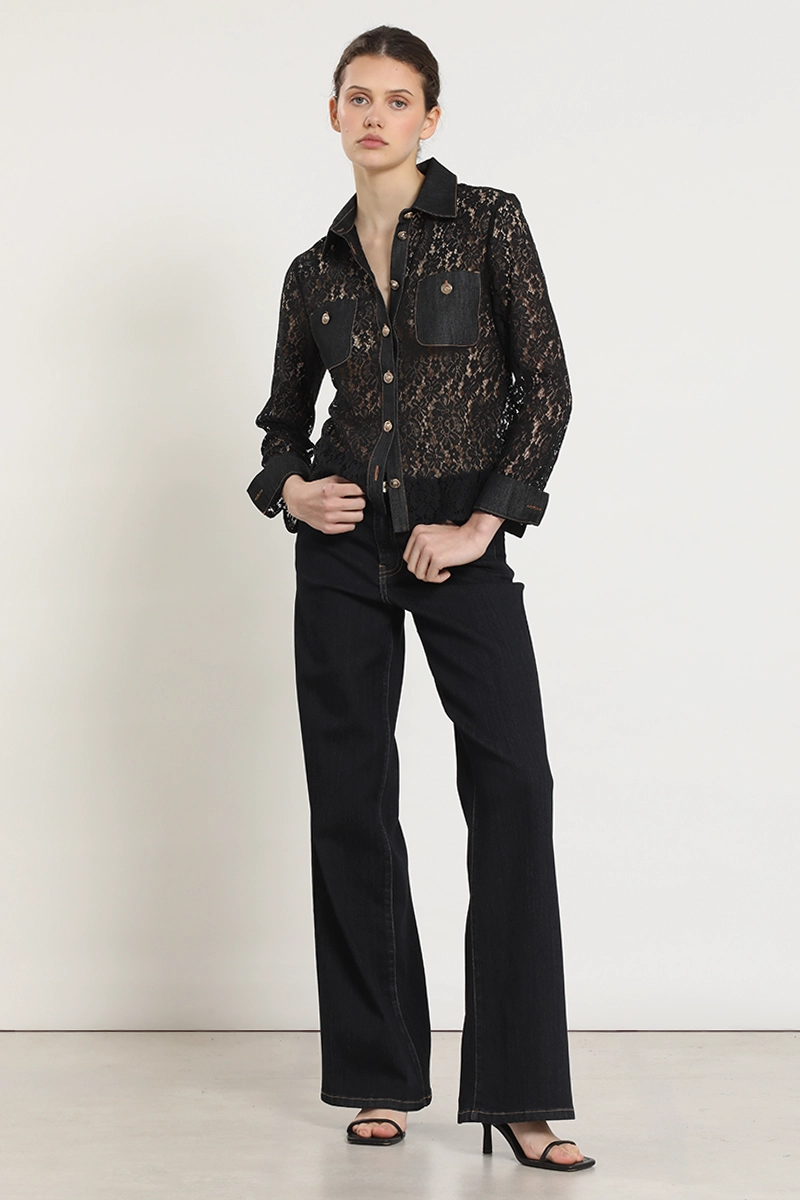BLUSA MIX ENCAJE DENIM, NEGRO LIOLA - 3