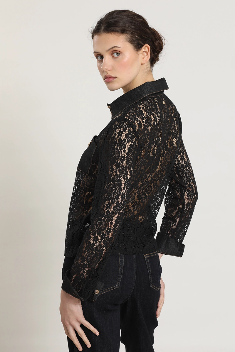 BLUSA MIX ENCAJE DENIM, NEGRO LIOLA - 4