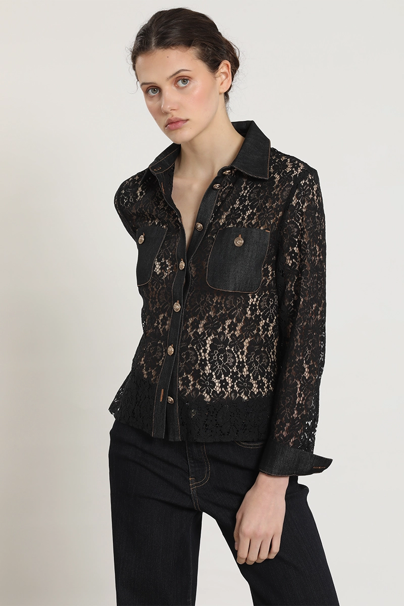 BLUSA MIX ENCAJE DENIM, NEGRO LIOLA - 5