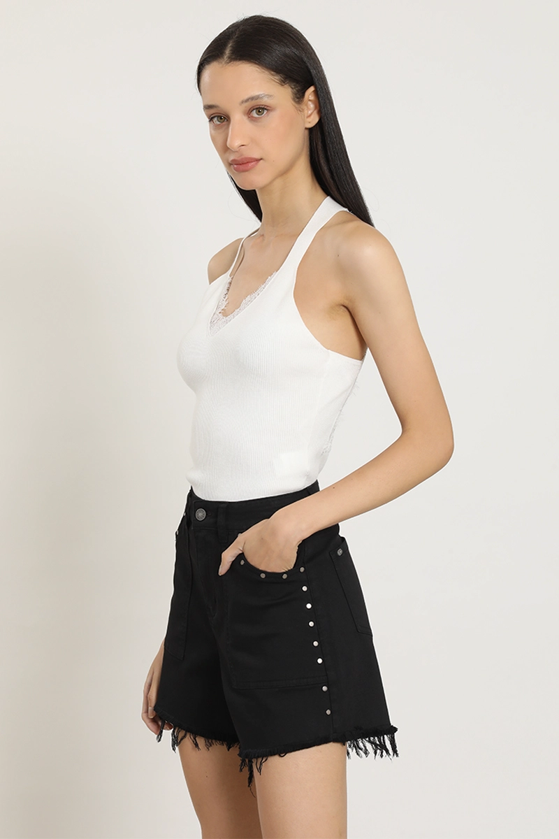 SHORT JEANS COLOR, TACHAS, NEGRO LIOLA - 1