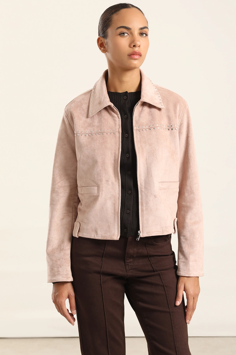 CHAQUETA TACHAS EFECTO GAMUZA, ROSA LIOLA - 1