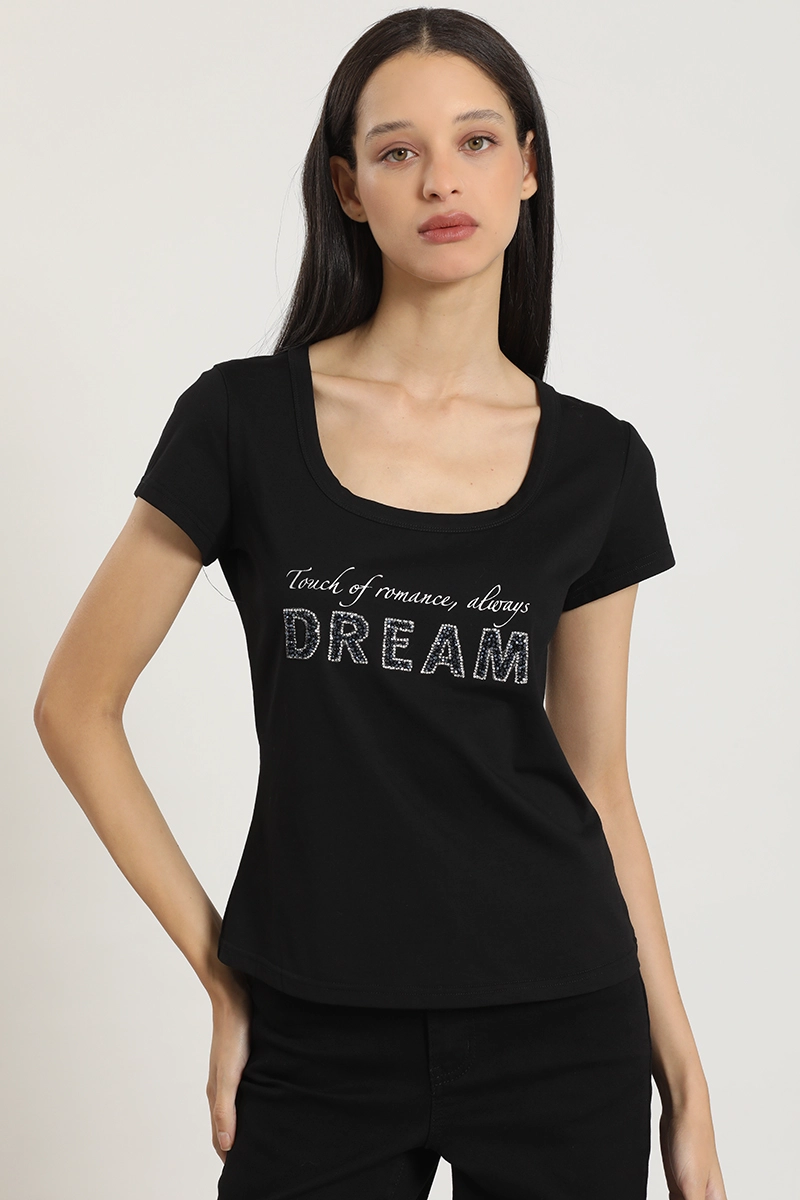 POLERA ESTAMPADO, APLICACION STRASS, NEGRO LIOLA - 4