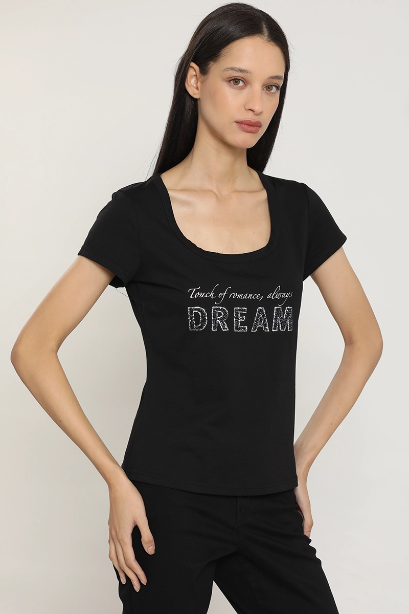 POLERA ESTAMPADO, APLICACION STRASS, NEGRO LIOLA - 6