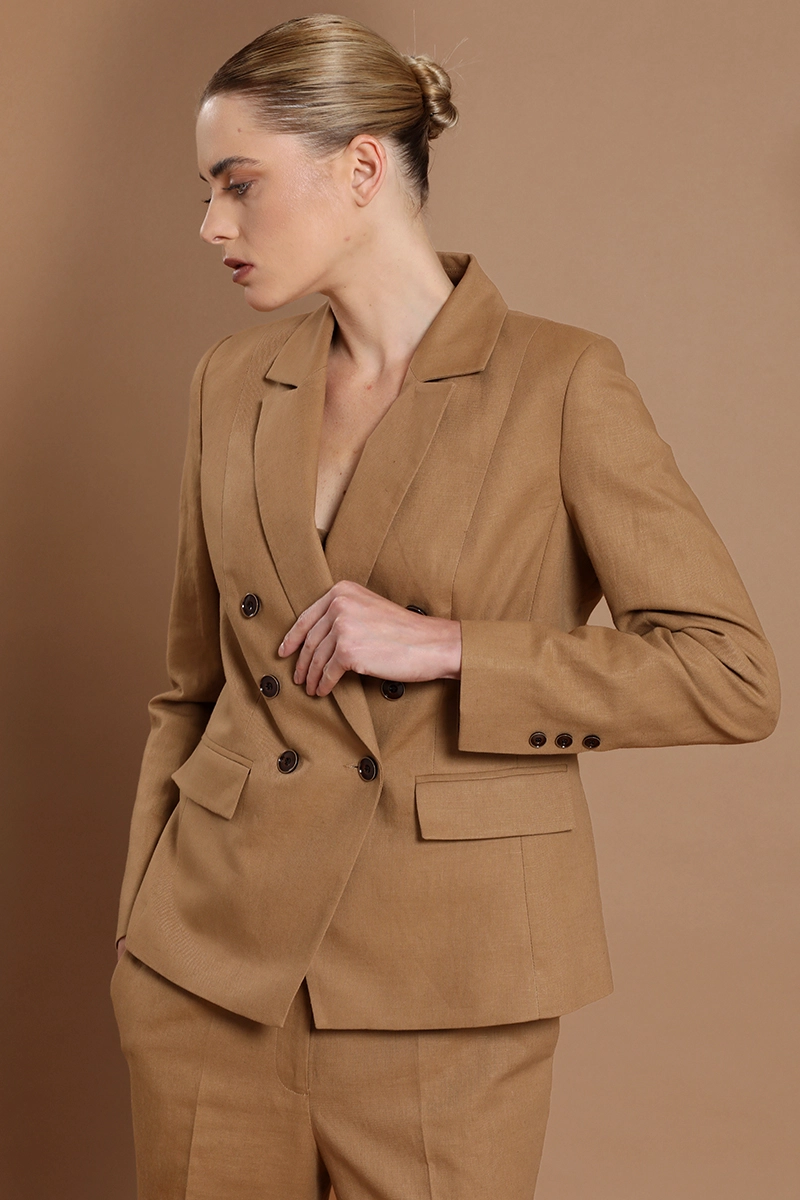 BLAZER CRUZADO, LINO ALGODON, CAMEL LIOLA - 1