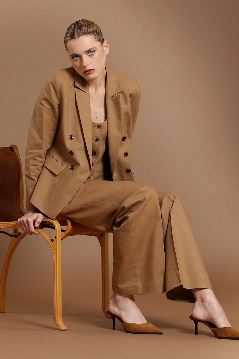BLAZER CRUZADO, LINO ALGODON, CAMEL LIOLA - 3