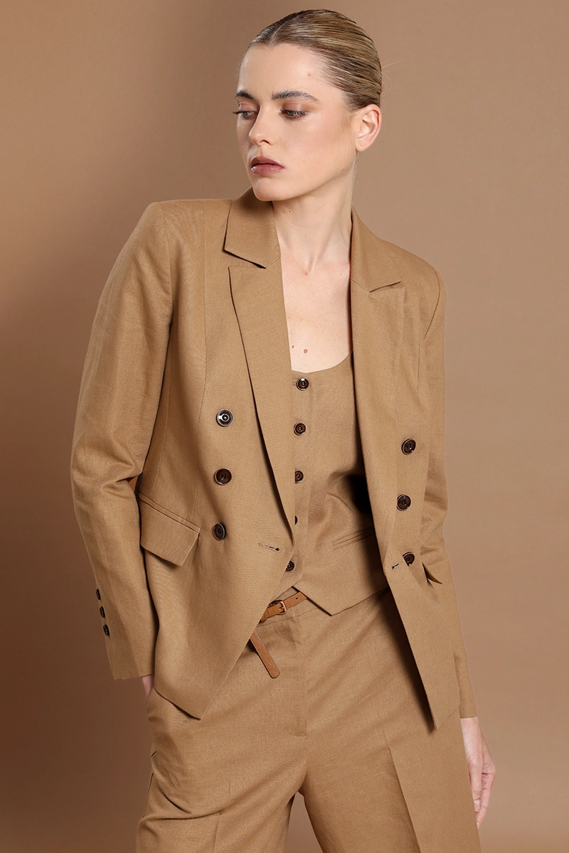 BLAZER CRUZADO, LINO ALGODON, CAMEL LIOLA - 5