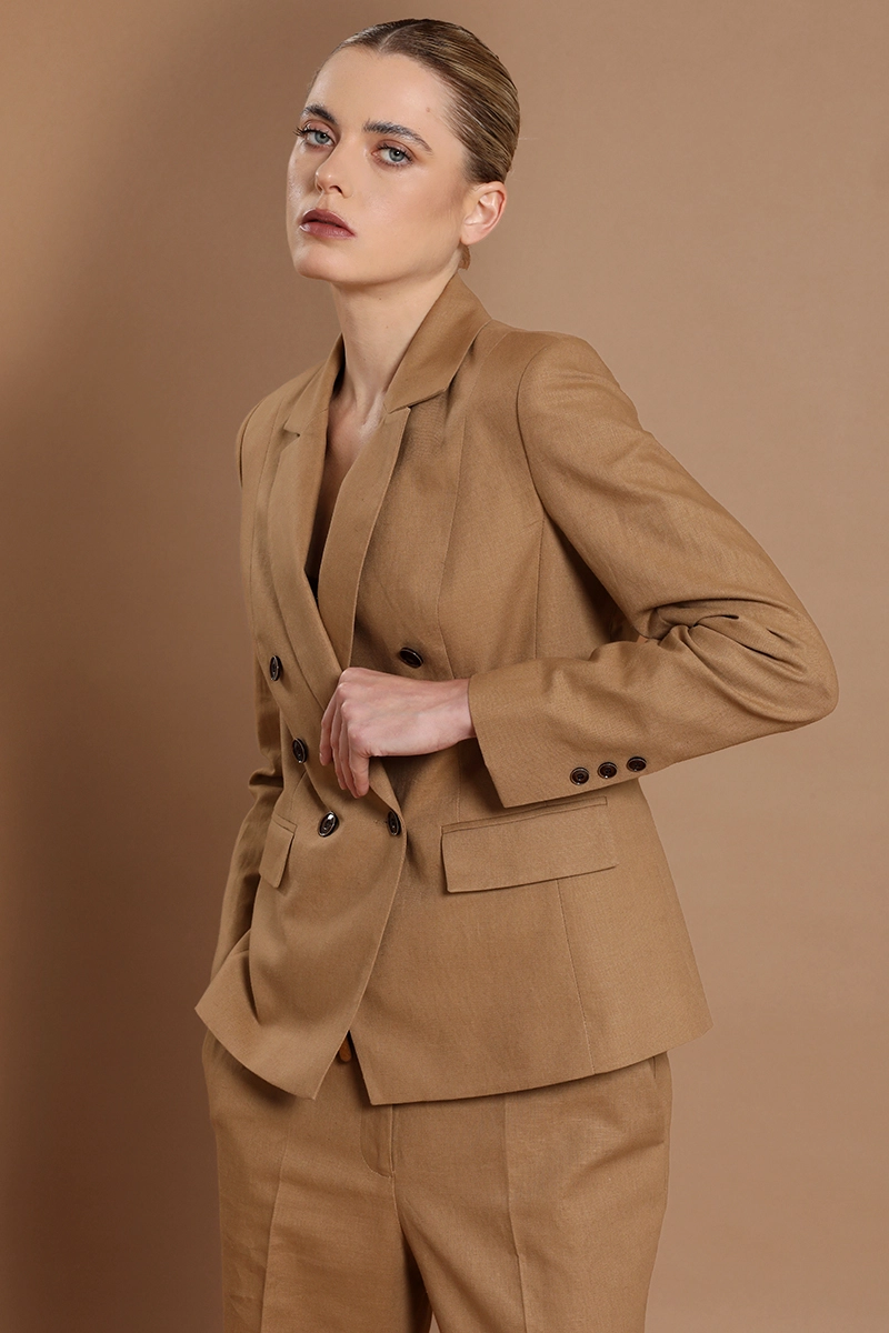 BLAZER CRUZADO, LINO ALGODON, CAMEL LIOLA - 6
