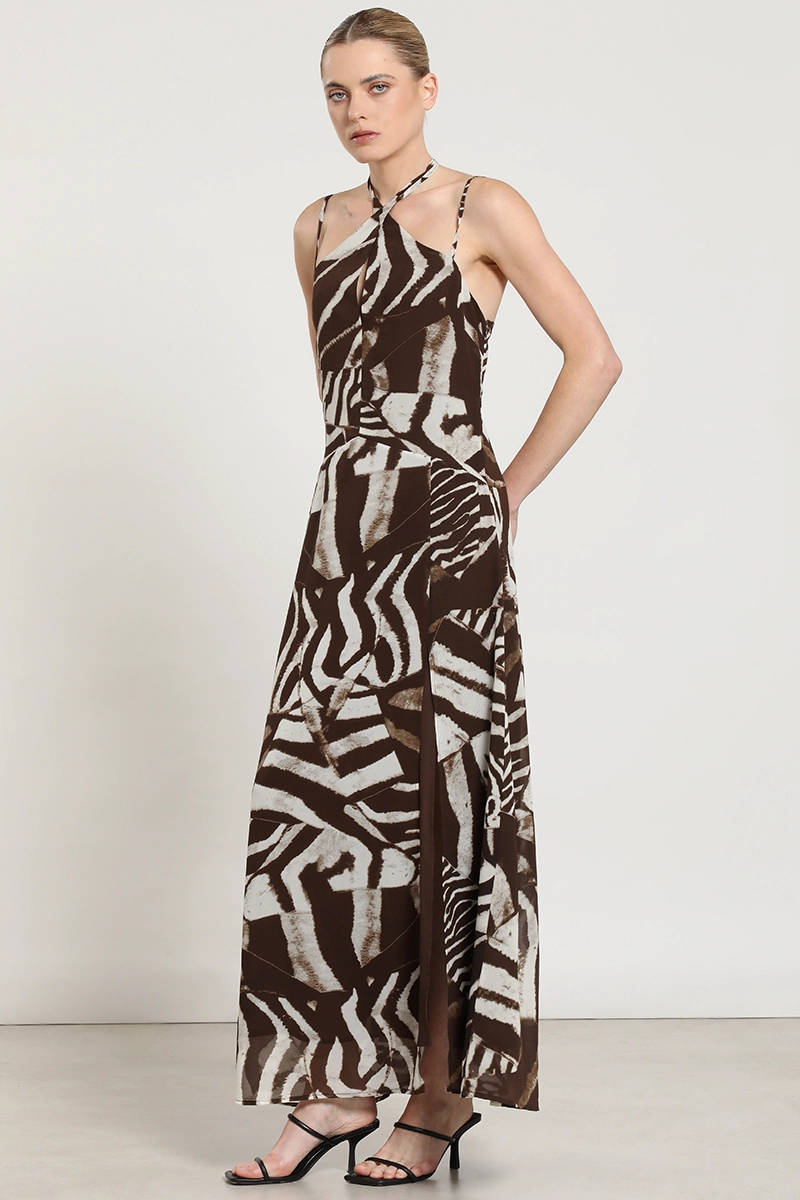 VESTIDO MAXI ESTAMPADO, CAFE LIOLA - 1