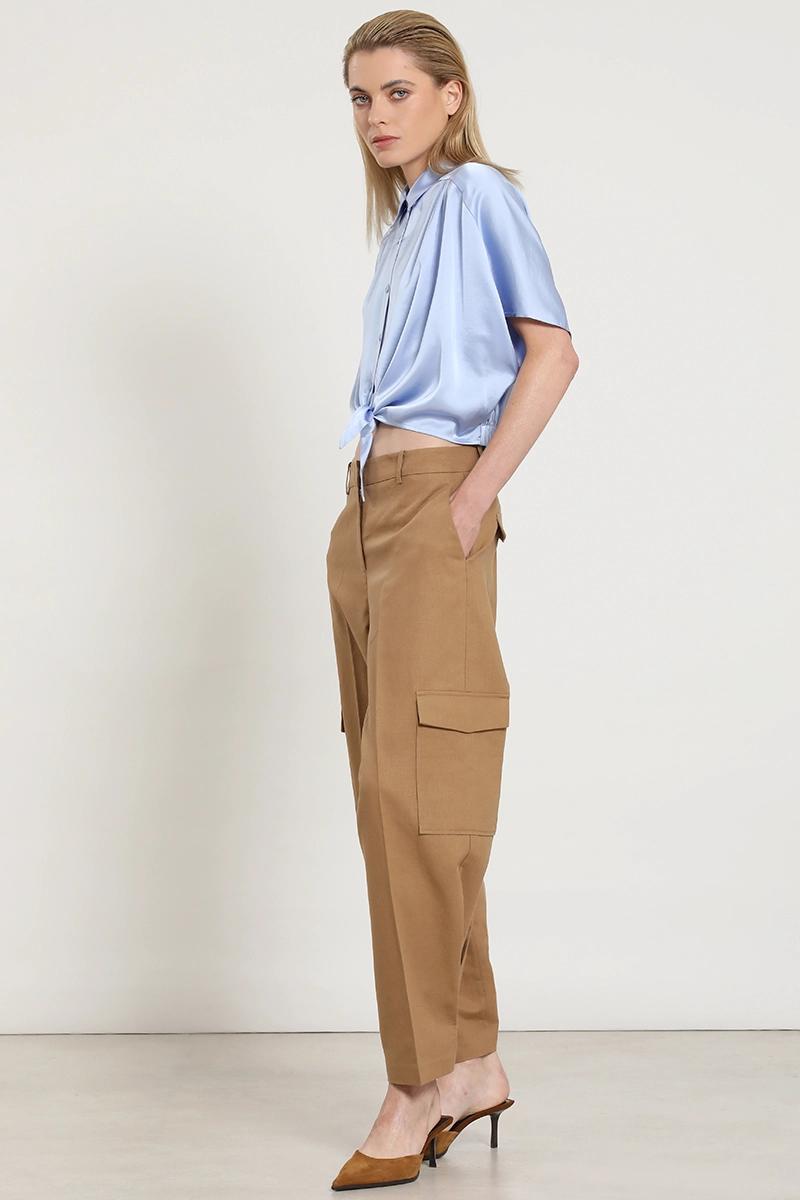 PANTALON CARGO, LINO ALGODON, CAMEL LIOLA - 2