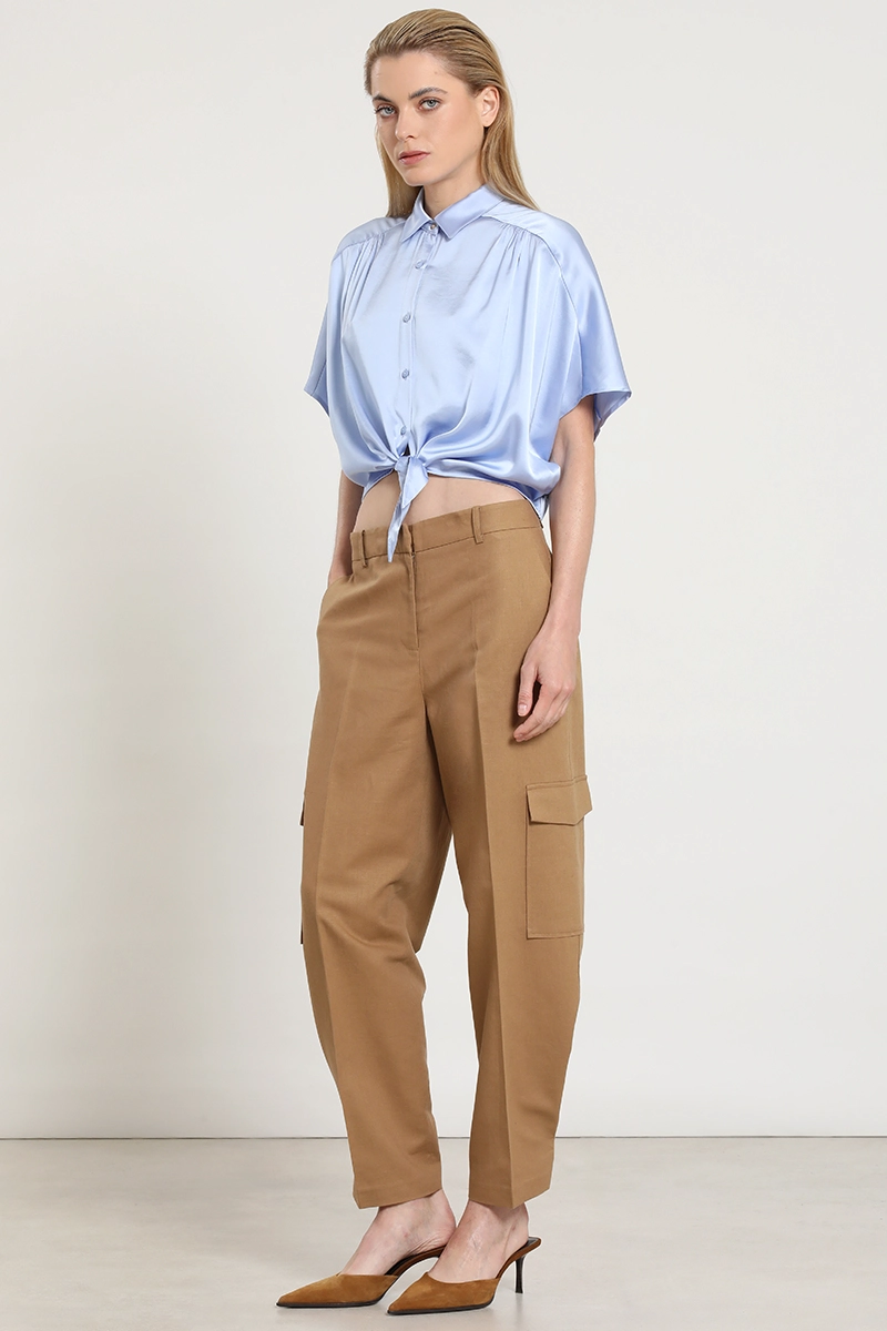 PANTALON CARGO, LINO ALGODON, CAMEL LIOLA - 3