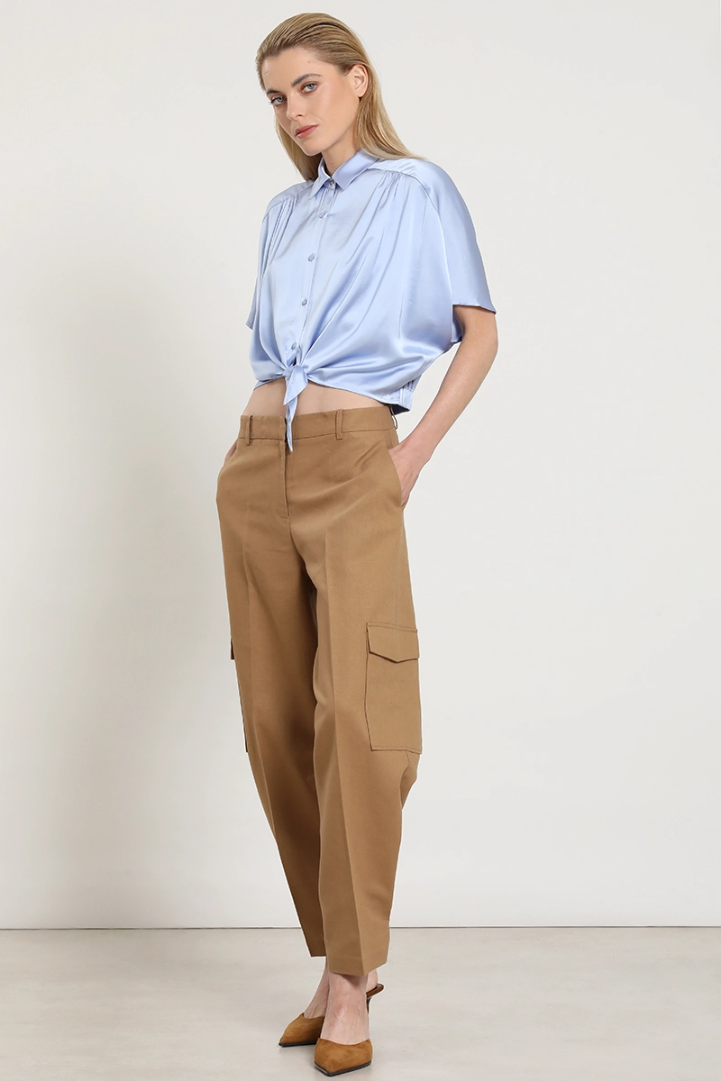 PANTALON CARGO, LINO ALGODON, CAMEL LIOLA - 4