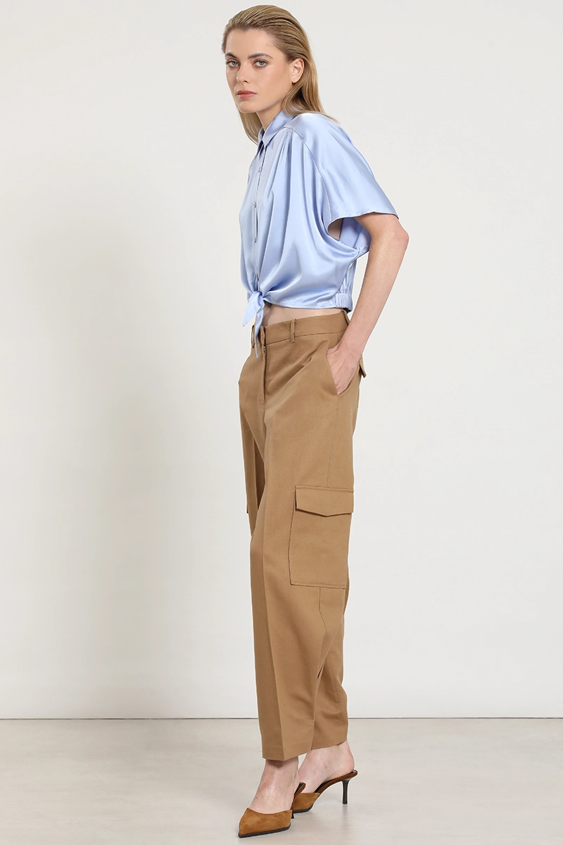 PANTALON CARGO, LINO ALGODON, CAMEL LIOLA - 5