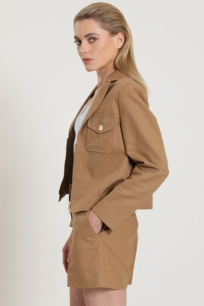 CHAQUETA CROPPED, LINO ALGODON, CAMEL LIOLA - 3