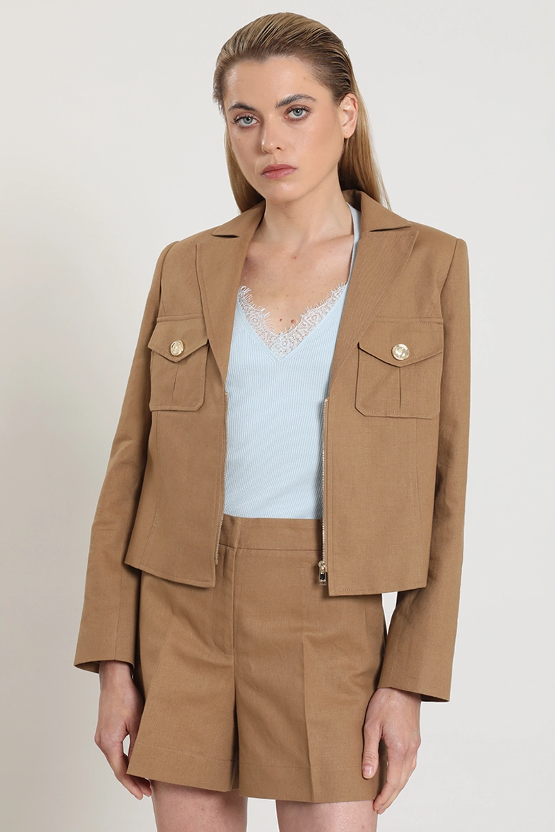 CHAQUETA CROPPED, LINO ALGODON, CAMEL LIOLA - 4