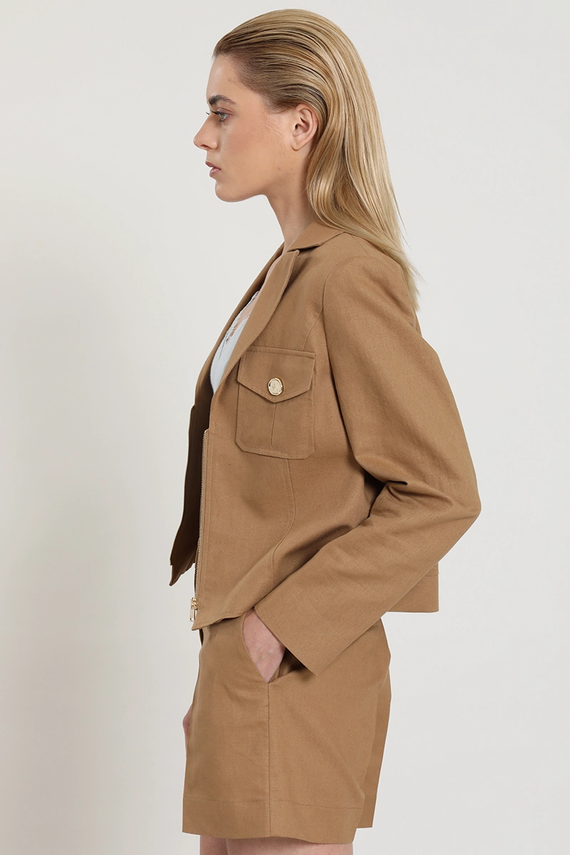 CHAQUETA CROPPED, LINO ALGODON, CAMEL LIOLA - 5