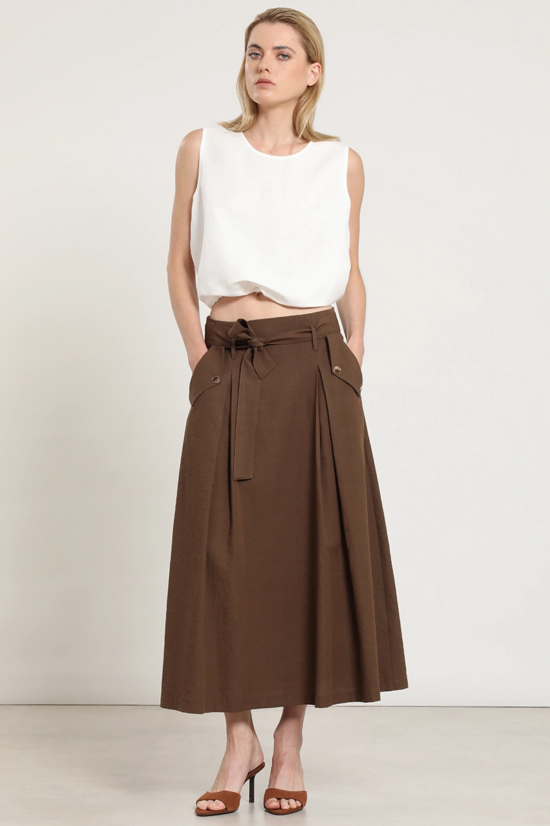 FALDA MIDI LAZADA, CHOCOLATE LIOLA - 4