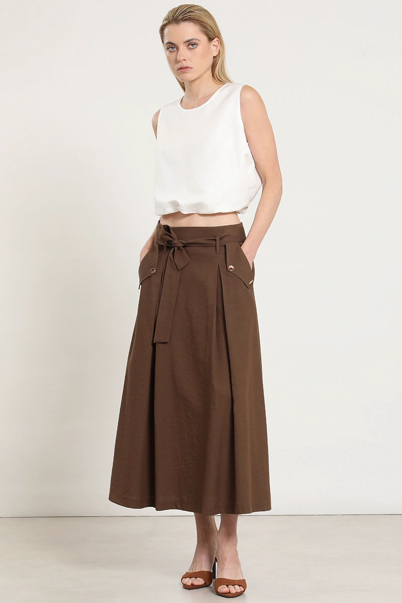 FALDA MIDI LAZADA, CHOCOLATE LIOLA - 5