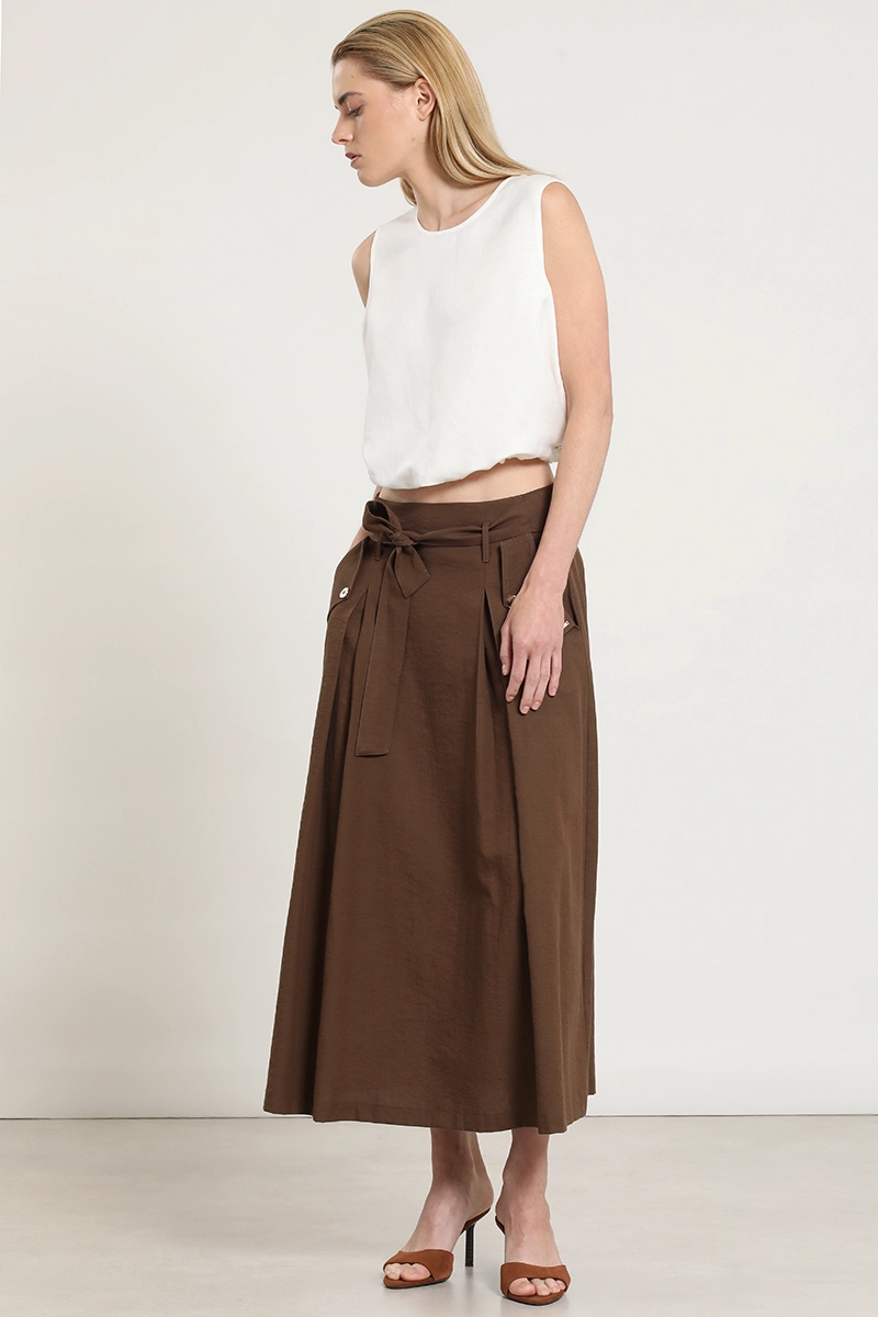 FALDA MIDI LAZADA, CHOCOLATE LIOLA - 7