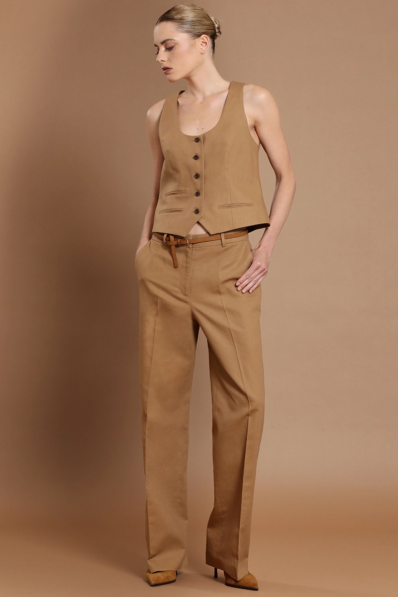 PANTALON RECTO, LINO ALGODON, CAMEL LIOLA - 1