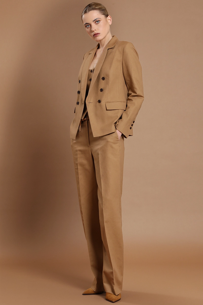 PANTALON RECTO, LINO ALGODON, CAMEL LIOLA - 2