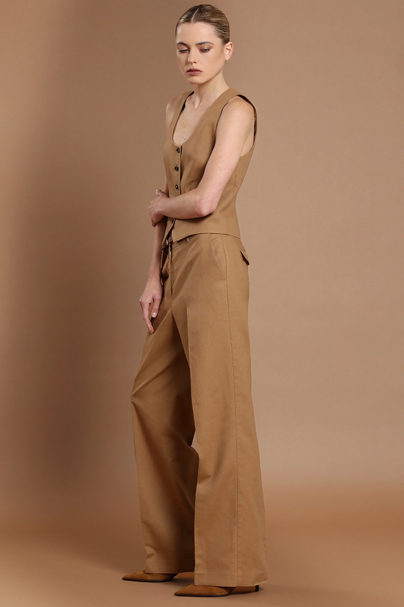 PANTALON RECTO, LINO ALGODON, CAMEL LIOLA - 5