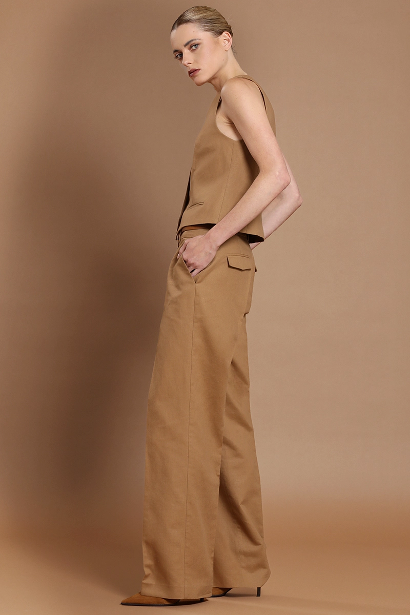PANTALON RECTO, LINO ALGODON, CAMEL LIOLA - 6