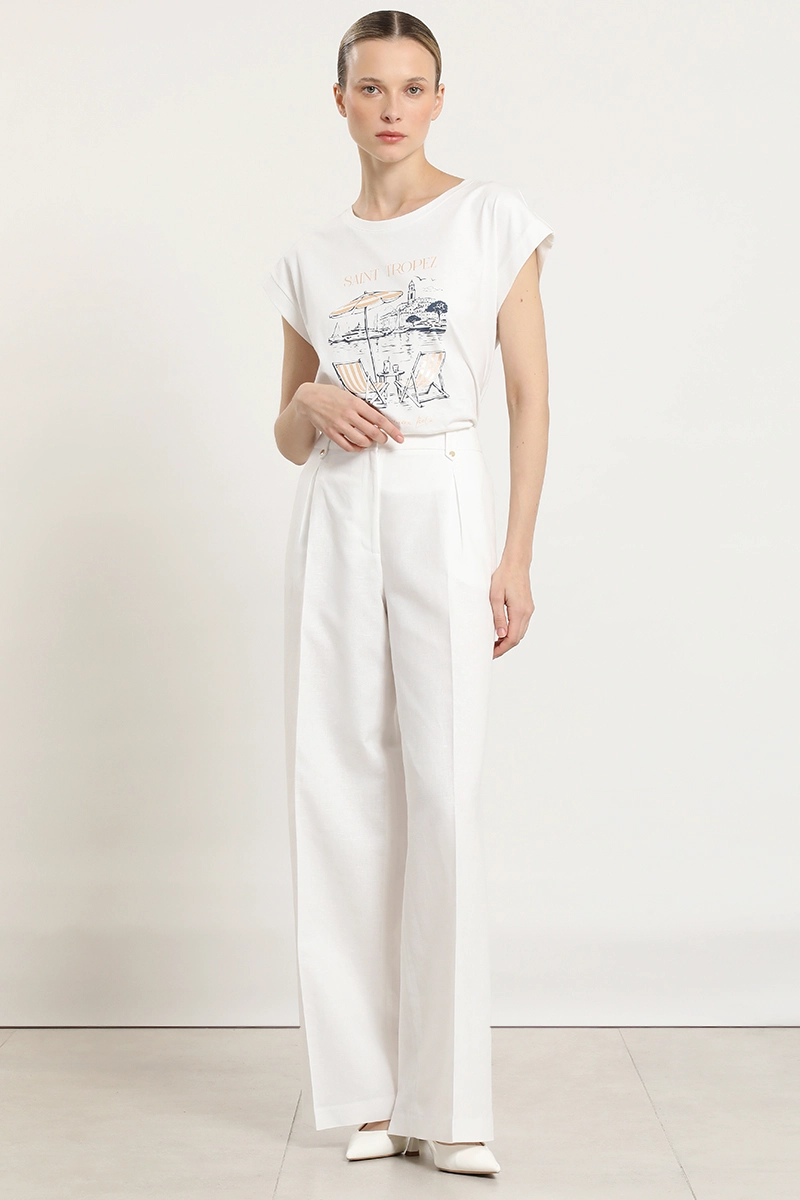 PANTALON ANCHO, LINO ALGODON, CRUDO LIOLA - 1