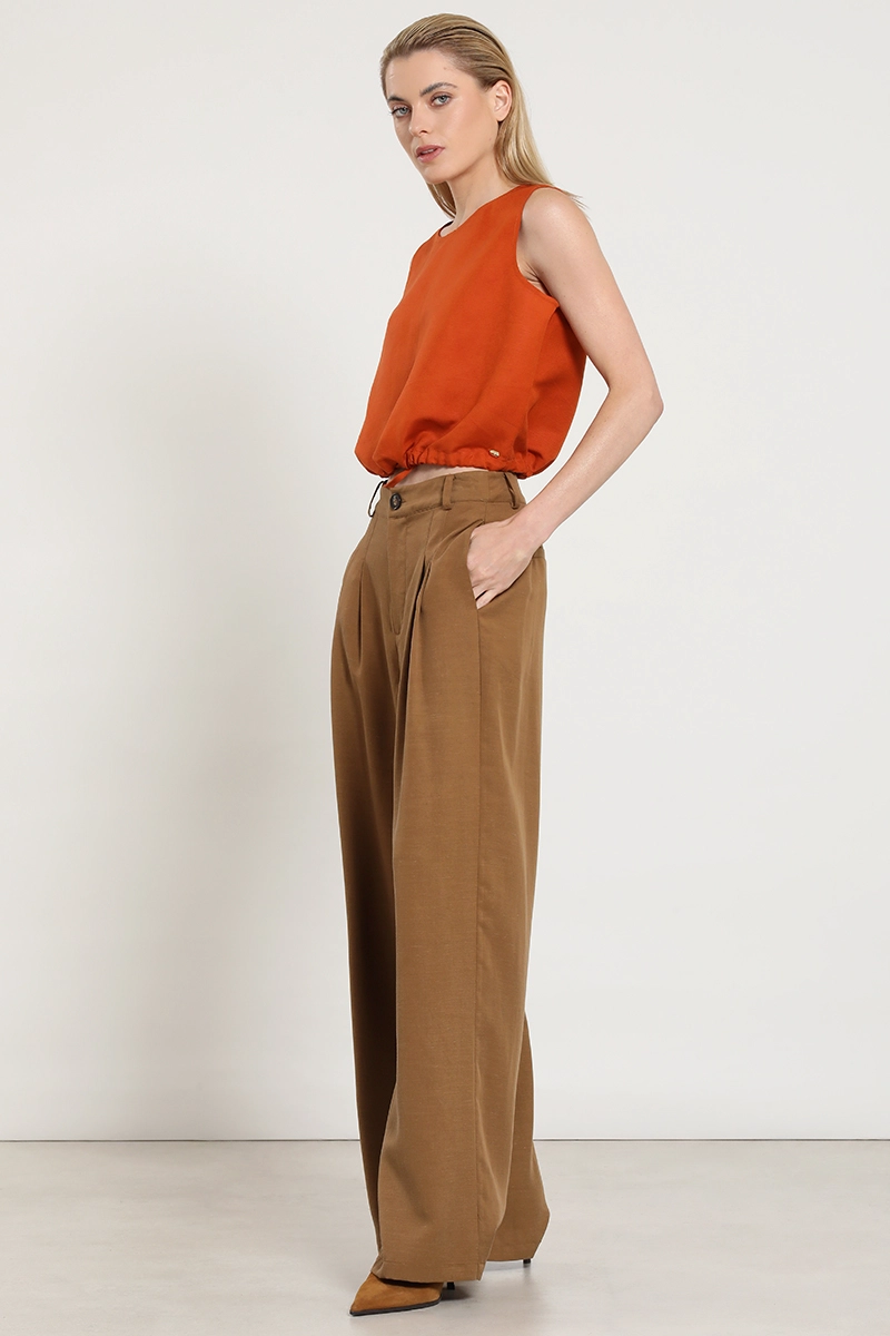 PANTALON PALAZZO, TIRO ALTO, CAMEL LIOLA - 1