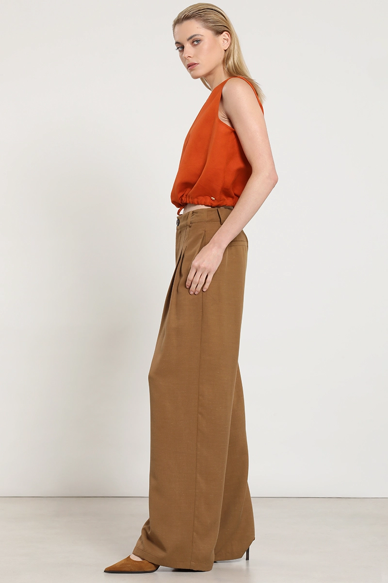 PANTALON PALAZZO, TIRO ALTO, CAMEL LIOLA - 2