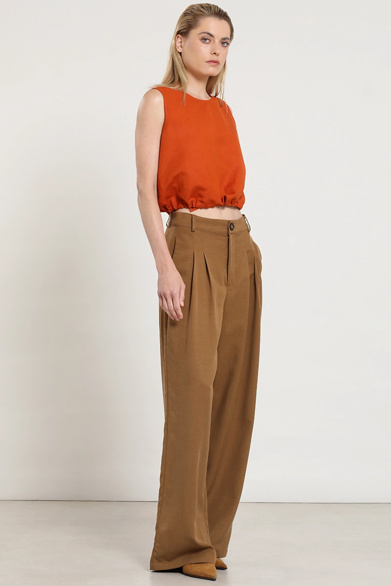 PANTALON PALAZZO, TIRO ALTO, CAMEL LIOLA - 3