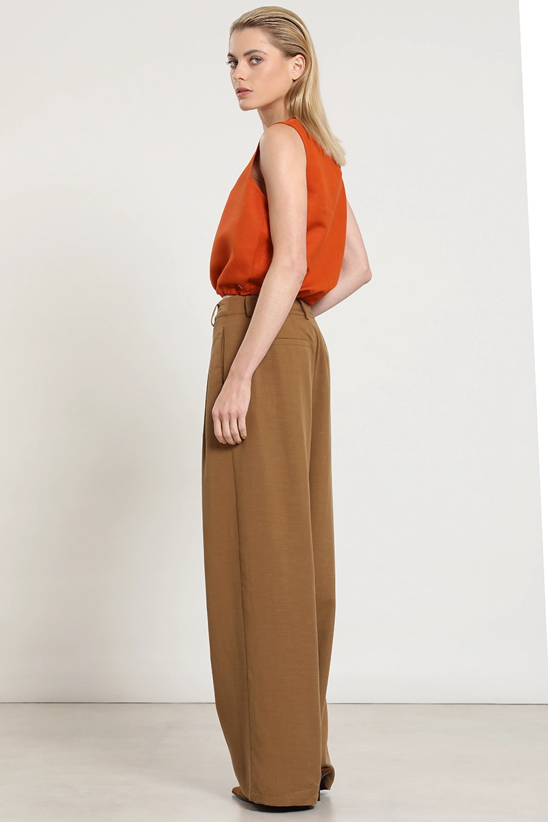 PANTALON PALAZZO, TIRO ALTO, CAMEL LIOLA - 4