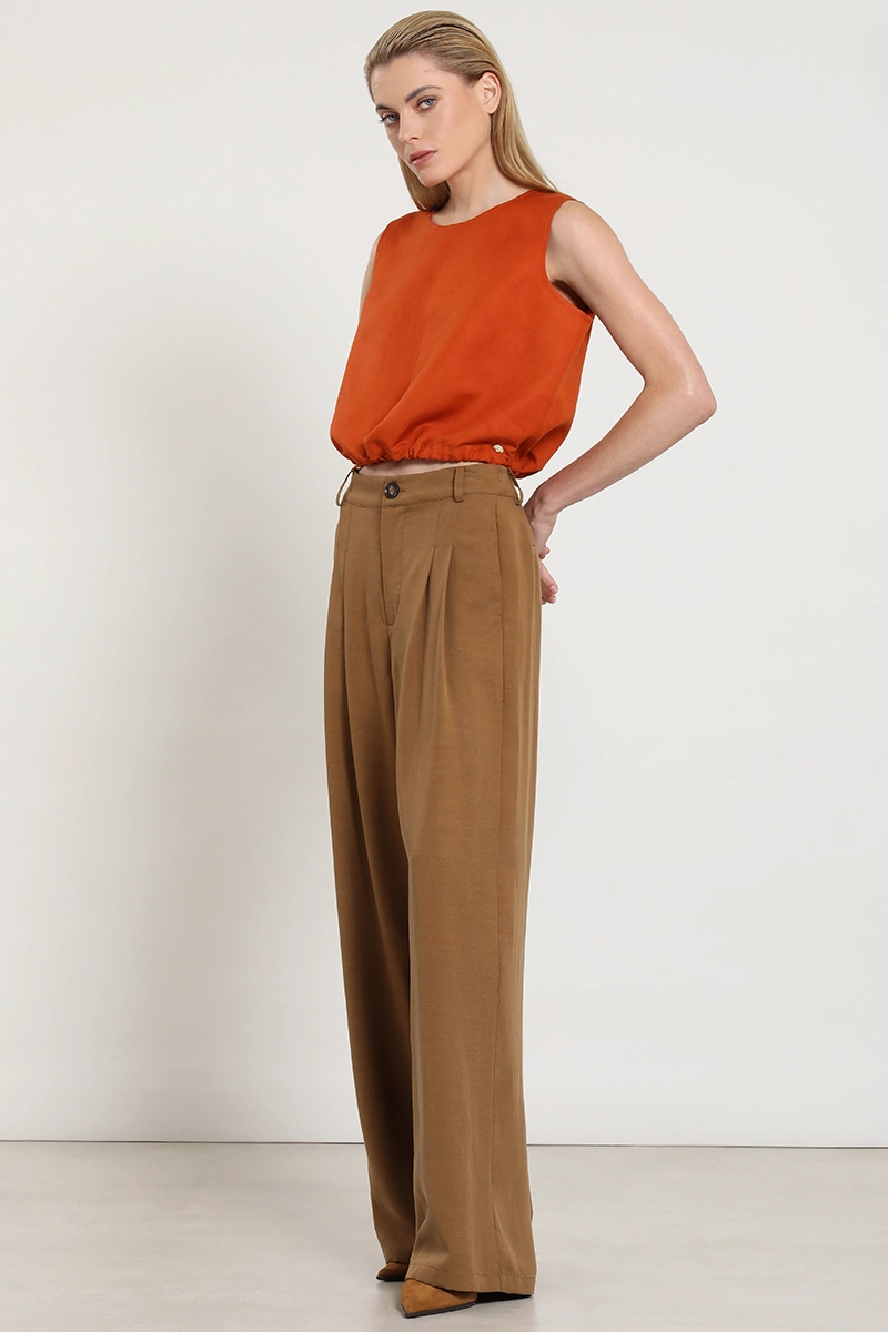 PANTALON PALAZZO, TIRO ALTO, CAMEL LIOLA - 5