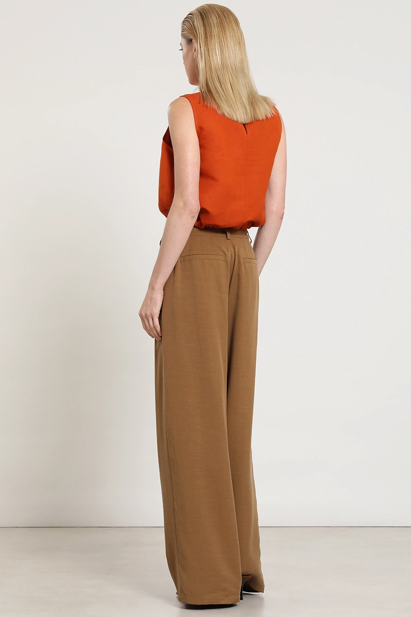 PANTALON PALAZZO, TIRO ALTO, CAMEL LIOLA - 6