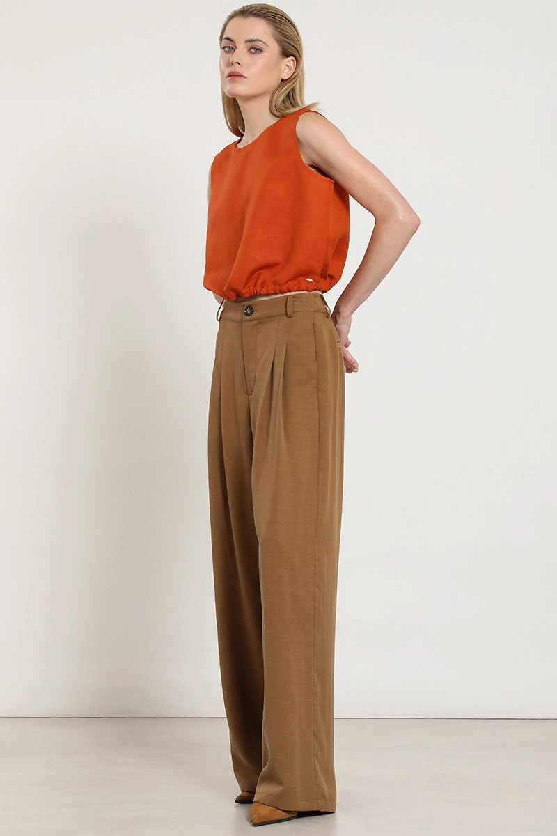 PANTALON PALAZZO, TIRO ALTO, CAMEL LIOLA - 7