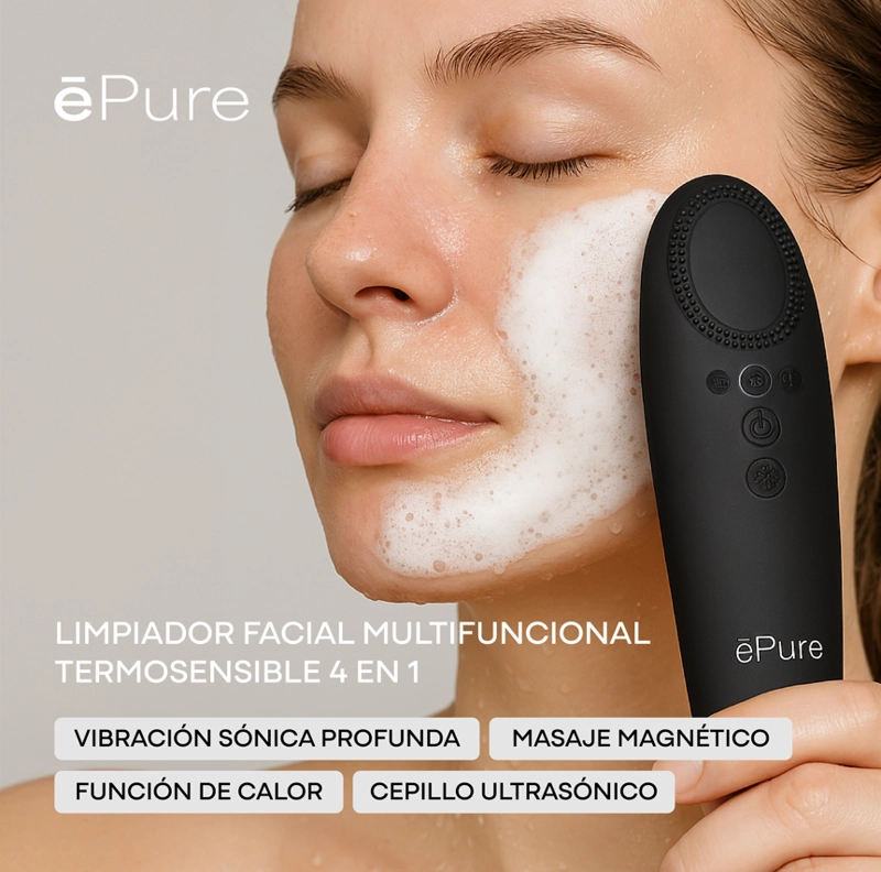 LIMPIADOR FACIAL SONICO 4 EN 1 CON CALOR Y MASAJES, RESISTENTE AL AGUA - EPURE - 2