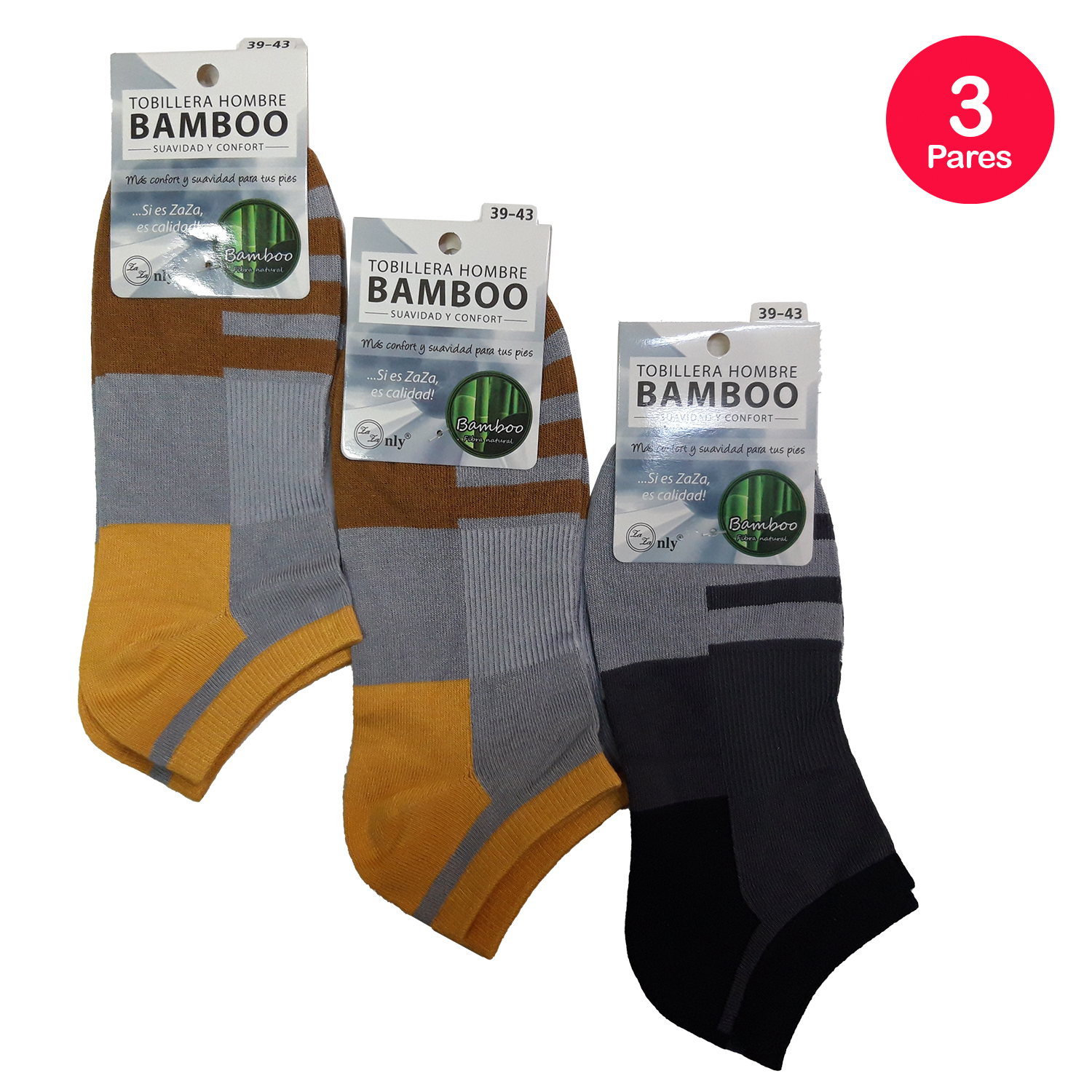 PACK X3 CALCETINES HOMBRE MIKE'S TOBILLO TOBILLERA BAMBOO - 5