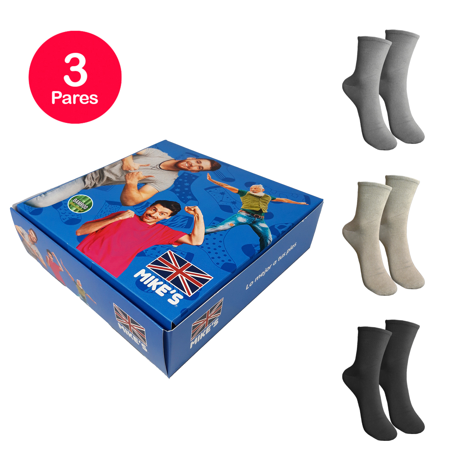 PACK X3 CALCETINES UNISEX MIKE'S BAMBOO LARGO AMERICANO DIABÉTICO - 1