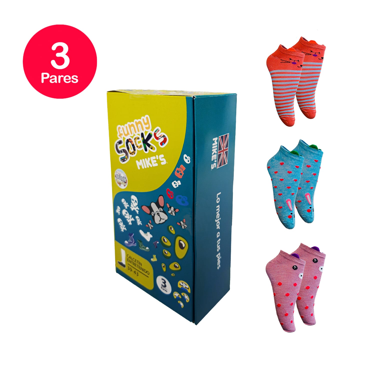 PACK 3 CALCETÍN ALGODÓN MUJER MIKE'S MULTICOLOR ANIMALITOS DISEÑO CARITAS MIKE`S - 1
