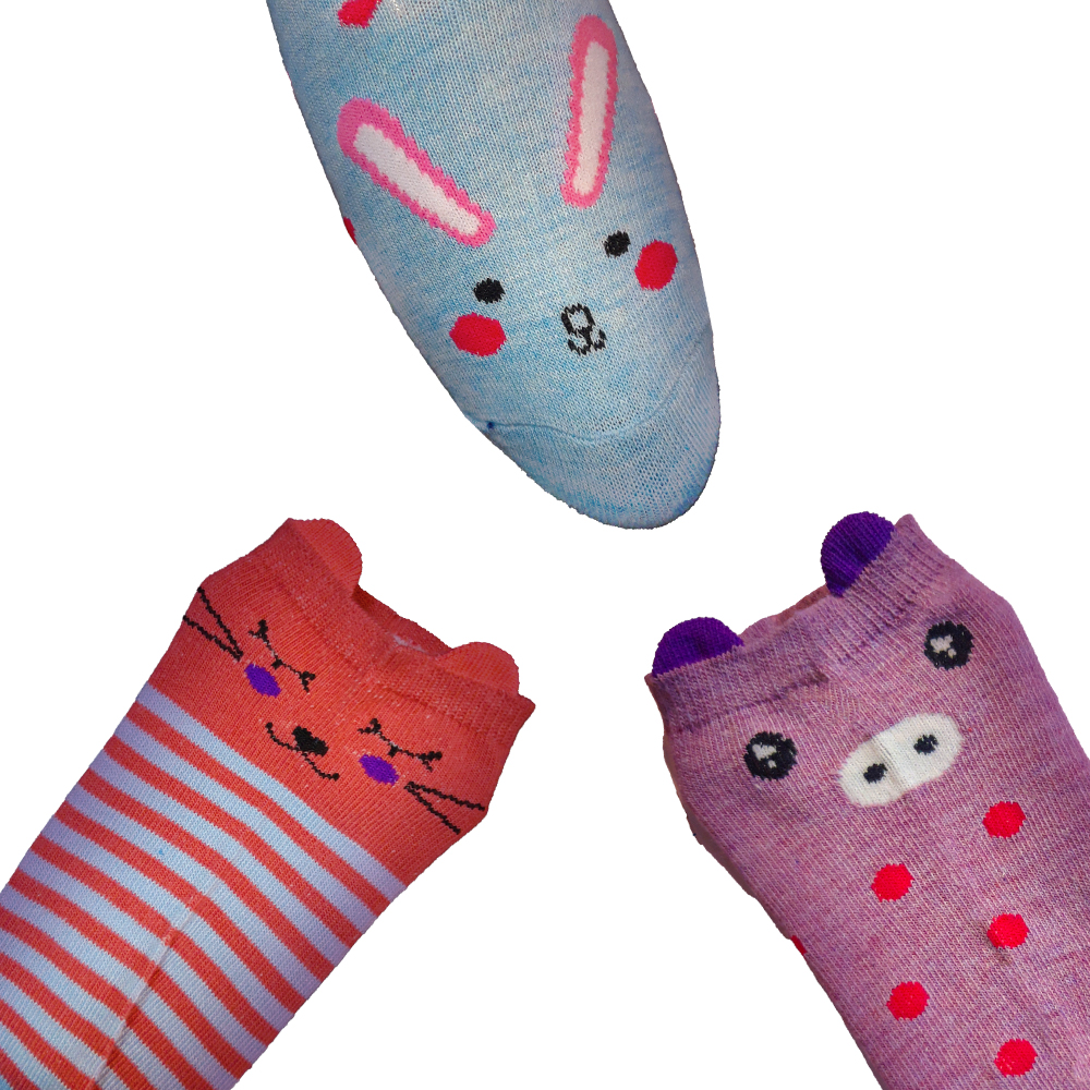 PACK 3 CALCETÍN ALGODÓN MUJER MIKE'S MULTICOLOR ANIMALITOS DISEÑO CARITAS MIKE`S - 3