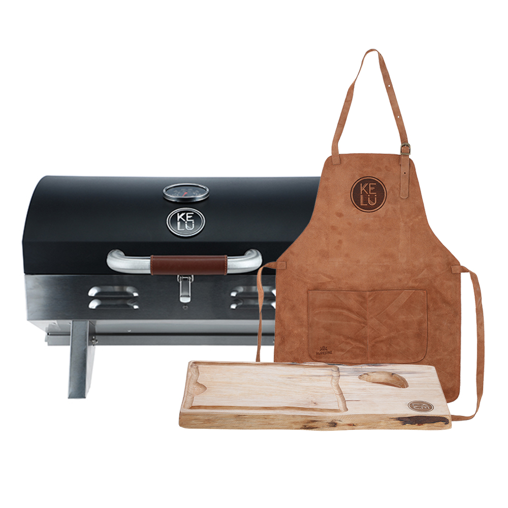 PACK PARRILLA A GAS WILD BARBEQUE + PECHERA CUERO + TABLA DE MADERA KELÜ - 1