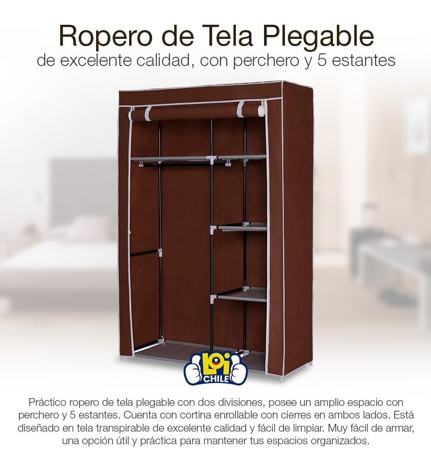 CLÓSET AZUL ROPERO TELA CON COLGADOR 5 ESTANTES 170X100X50 LOI - 2