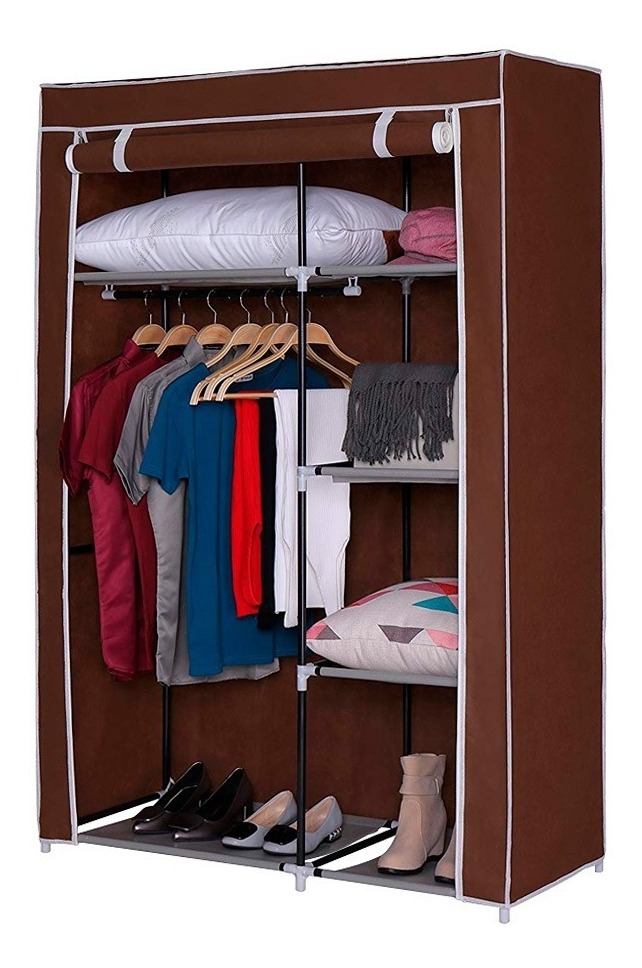 CLOSET ROPERO DE TELA CON COLGADOR 5 ESTANTES MARRÓN 170X100X50 LOI - 1