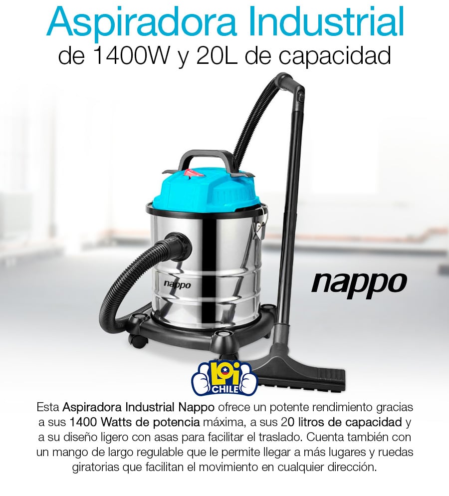 ASPIRADORA NAPPO NLAI-028 INDUSTRIAL 1400W 20L POLVO Y AGUA - 4