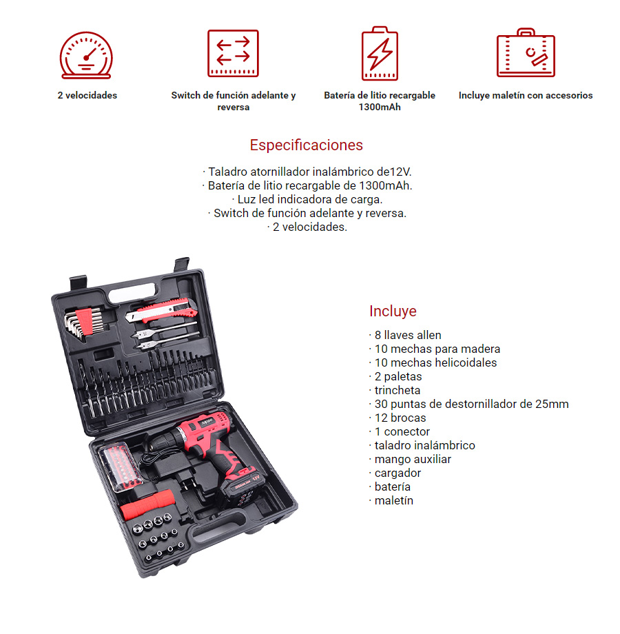 TALADRO INALAMBRICO NAPPO 2 VELOCIDADES CON ACCESORIOS - 3